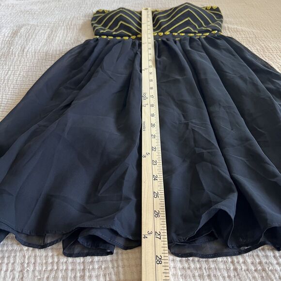 Rampage Dress Womens Small Black Yellow Beaded Strapless Fit Flare Studded Party - Picture 12 of 12